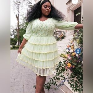 JessaKae Light Green Floral Tiered Mini Dress